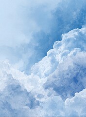 Fluffy clouds against a bright blue sky, soft and ethereal atmosphere