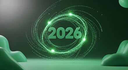 Emerald Light Spiral Around 2026 – Futuristic Green Energy Concept