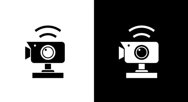 Security camera with wireless signal isolated on white background