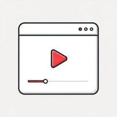 Minimalist video player icon with play button and progress bar isolated on white background simple design for online content