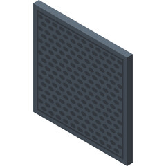 Isometric Dark Gray Square Panel With Repeating Oval Pattern And Thin Border Isolated On White Background With No Shadows
