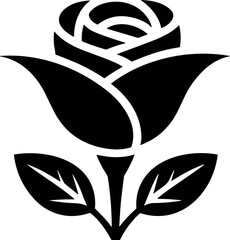 Minimalist Black Rose Icon Vector Illustration - Elegant Monochrome Flower Silhouette Logo Design Element for Valentine's Day, Wedding, Beauty, Spa, or Nature Branding