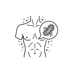Human torso with a bacterium in a speech bubble, symbolizing infection or disease, isolated on
