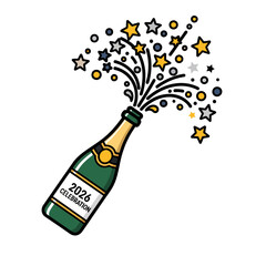 Champagne Bottle Popping New Year 2026 Celebration Vector Icon