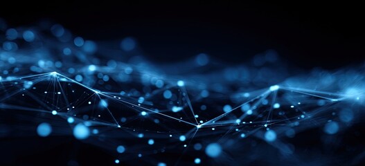 Abstract blue network of points connected by lines on a dark background