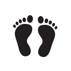 Black silhouette of two human footprints, representing walking, health, or baby steps, isolated on