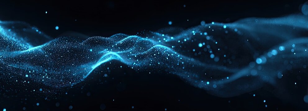 Flowing blue particles on black, resembling a futuristic digital wave - Powered by Adobe