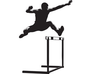 Silhouette of a male athlete jumping over a hurdle vector illustration isolated on white background