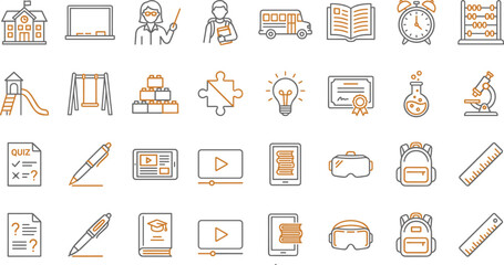Education, Learning, School, Study, Knowledge, Teacher, Classroom, Outline, Icon, Vector, Student, Supplies
