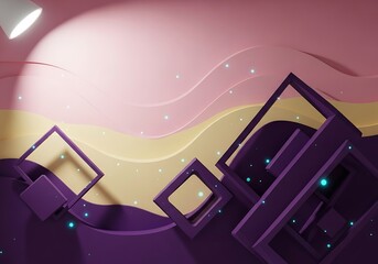 Abstract purple geometric figures on flowing background with a light spot