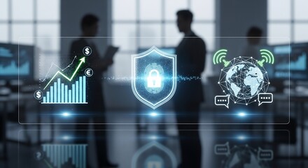 Futuristic Digital Security and Global Connectivity with Business Growth Icons