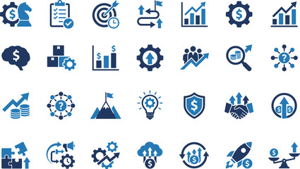 Strategy, Business, Finance, Growth, Goal, Target, Planning, Success, Analyze, Solution, Icon, Vector