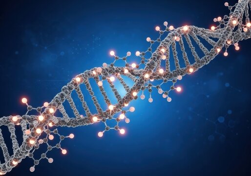 DNA Strand with Glowing Connections - A Scientific Visualization. - Powered by Adobe
