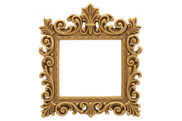 Ornate gold baroque picture frame isolated on a transparent background
