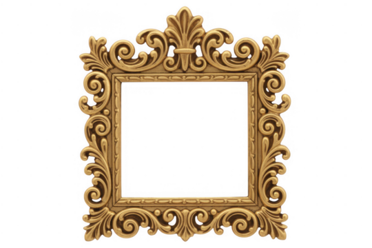 Ornate gold baroque picture frame isolated on a transparent background