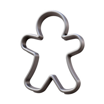 Silver gingerbread man Christmas cookie cutter outline, 3D Icon &ndash; Glossy Minimal Emoji Style, Isolated PNG object