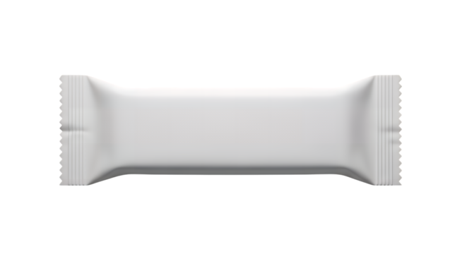 Blank white snack bar wrapper mockup isolated on transparent background