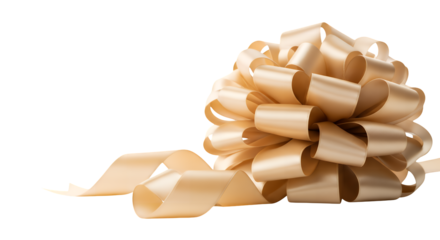 Elegant golden ribbon bow, perfect for gifts and decorations, isolated on transparent background