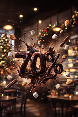 Delicious chocolate scene with 70 percent cocoa in a festive cafe setting