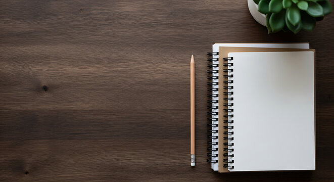 Minimalist desk setup with notebook and pencil