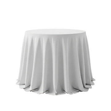 Round table covered with a white tablecloth isolated on transparent background