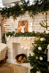 Cozy Winter Decor With Wooden Deer Silhouette and Evergreen Garland