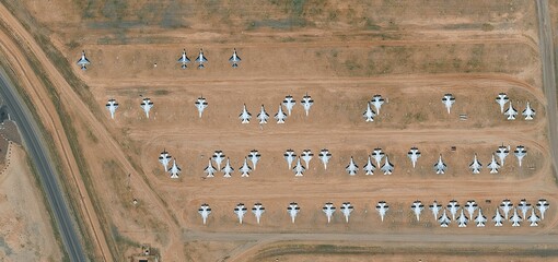 Massive Military Aircraft Graveyard at Davis-Monthan Air Force Base Aerial View