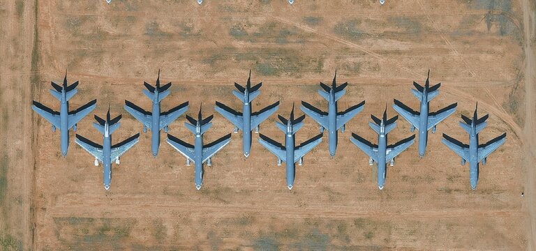 Massive Military Aircraft Graveyard at Davis-Monthan Air Force Base Aerial View