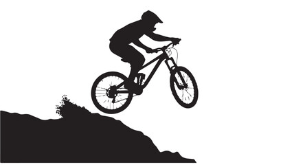 Silhouette of a mountain biker jumping extreme sport vector illustration isolated on white background