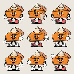 Cartoon Pumpkin Pie Character Set – Expressive Thanksgiving Food Mascots