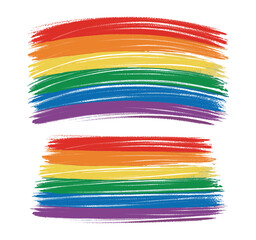 Set of two rainbow pride flags with textured brush strokes on a clean white background