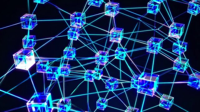 Exploring futuristic network connections and digital interactions in a vibrant blue environment