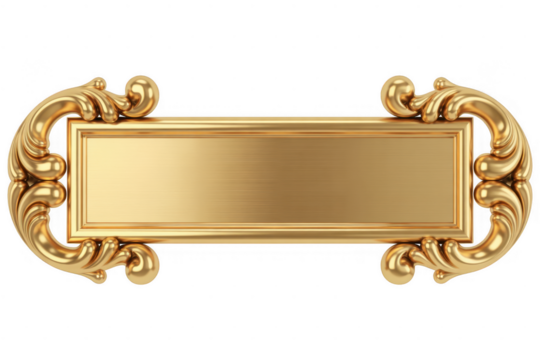 Ornate gold plaque with decorative flourishes isolated on a transparent background - Powered by Adobe