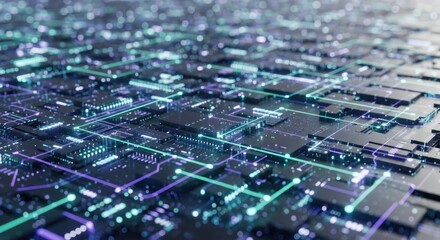 Fototapeta premium Circuit board with glowing blue and green lines 4k ultra full hd background 2025 2026 download