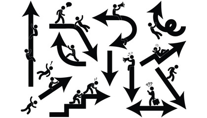 Stick figures on arrows direction growth success and failure