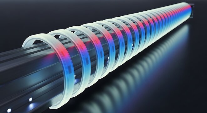 Futuristic technology glowing light with data transmission over cable