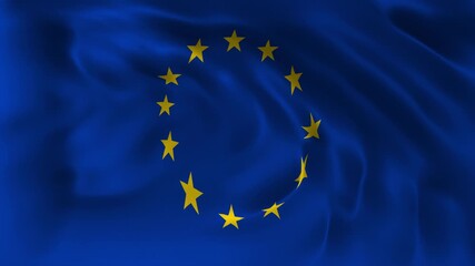 Realistic Europe flag waving in a seamless loop with detailed fabric texture perfect for European Union Day, EU celebrations, official events, government videos, cultural projects and 4K flag visuals