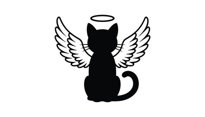 Angel cat memorial clip art black and white vector graphic