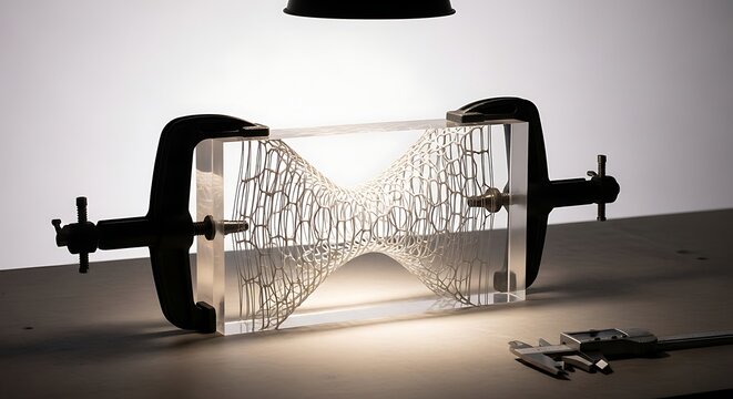 Experimental setup with 3D printed structure in clear acrylic block