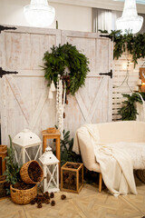 Cozy Christmas Living Room With Fireplace, Tree and Rustic Festive Decor