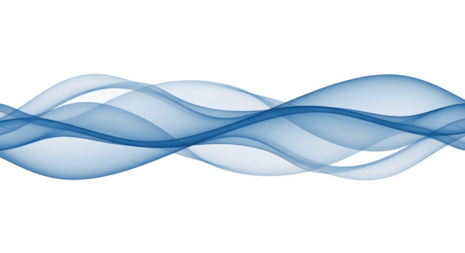 Abstract Blue Wave Design Flowing Smoothly Across White Background.