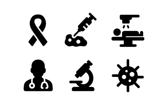Black medical icons set: awareness, vaccine, surgery, doctor, microscope, virus