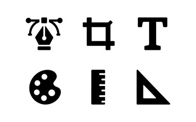 Creative tools icons set: pen tool, crop, text, palette, ruler, triangle