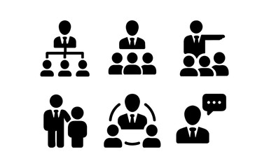 Business meeting icons: silhouettes of leadership and teamwork