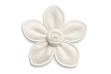 White fabric flower appliqué isolated on transparent background