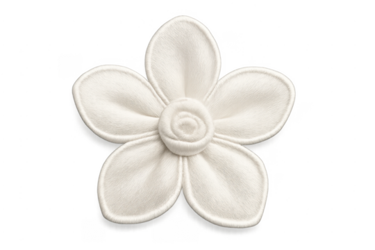 White fabric flower appliqué isolated on transparent background