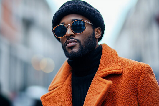 Generative AI portrait of fashionable person in urban street style outfit wearing in modern city environment