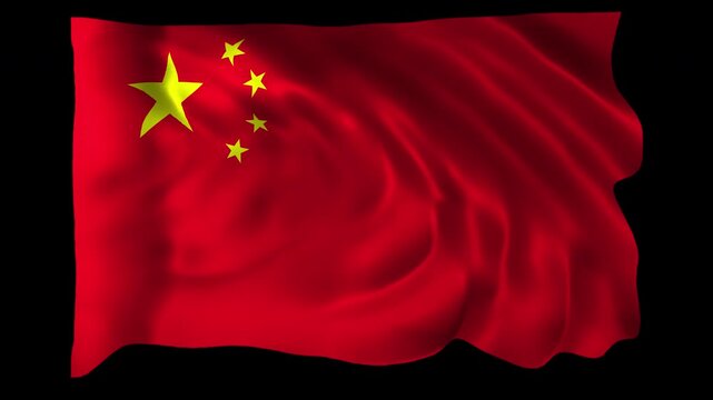 Realistic China flag waving in a seamless loop with alpha channel for overlays perfect for National Day, Spring Festival, Chinese celebrations, government events, holiday videos, and 4K compositing