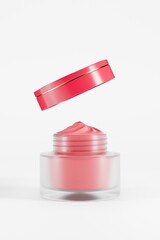 3d glass jar with cream, cosmetic transparent container mock up isolated render icon. beauty skincare product, serum or lotion.