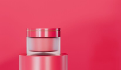 3d glass jar with cream, cosmetic transparent container mock up isolated render icon. beauty skincare product, serum or lotion.